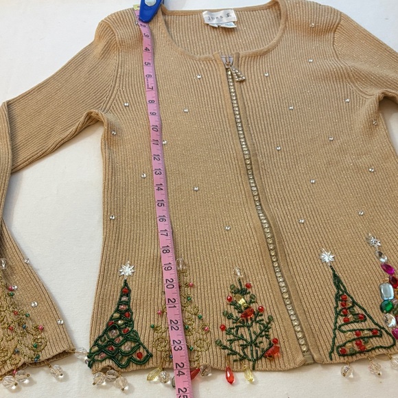 Christmas Festive Beige Cardigan/Holiday Embellishments/large/Just B/2pieces - Picture 7 of 16